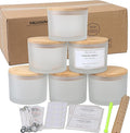 MILIVIXAY 6 Pack 16 oz Candle Jars with Bamboo Lids and Candle Making Kits - 3 Wick Candle Jar,Bulk Empty Frosted White Thick Glass Jars for Making Large Candles- Spice, Powder Containers.