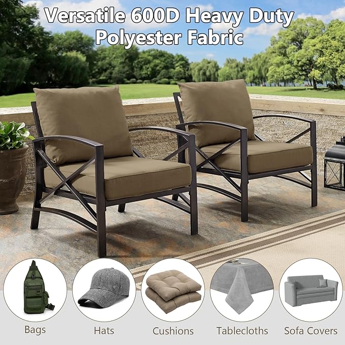 Waterproof Canvas Fabric by The Yard, 58inch 600D Upholstery Fabric Polyester Material Outdoor Water Resistant Material for Sewing Chair Patio Cushion Bag Sofa Seat Repair, 1 Yard Coffee