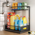 Under Sink Organizer, Cabinet Organizer for Kitchen, Height Adjustable Pull Out Heavy Duty 2 Tier Metal Under Sink Storage for Bathroom Pantry (Black, 1 Pack)