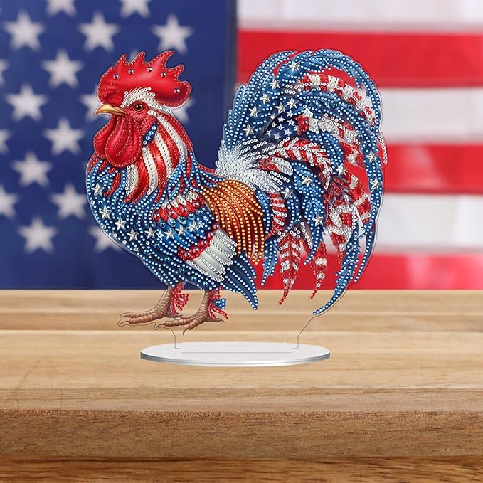 ARTopet DIY Diamond Desktop Ornament PET Irregular Shape Special Shaped Crystal Double Sided Pattern Single Sided Diamond Art Painting Tabletop Home Ornaments Decor (Rooster02)