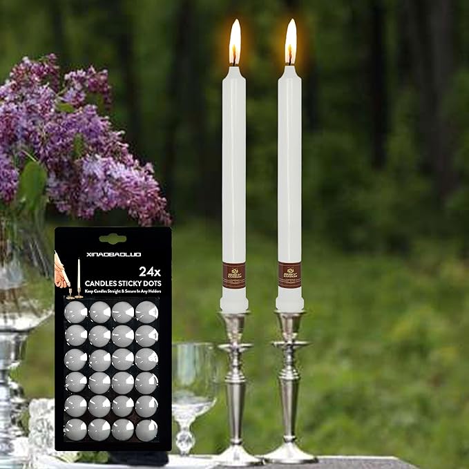 Taper Candle Wax Dots - 24pcs Spiral Candle Sticky Dots White Candles Adapter Small Candlestick Adhesive,Soft Wax for Any Candles Holder Accessories-White