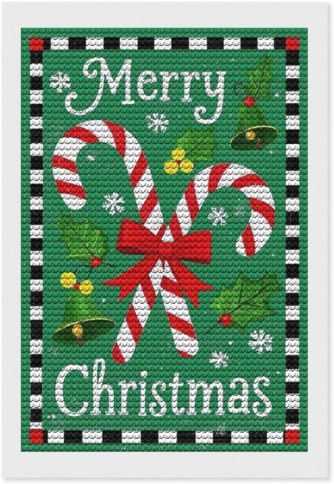 AIVKIEJK Diamond Painting Kits for Adults - Festive Merry Christmas Red Bow, Candy Cane & Bell Painting DIY 5D Full Drill Diamond Dots Paintings with Diamonds Gem Art and Crafts Home Decor 8"x12"