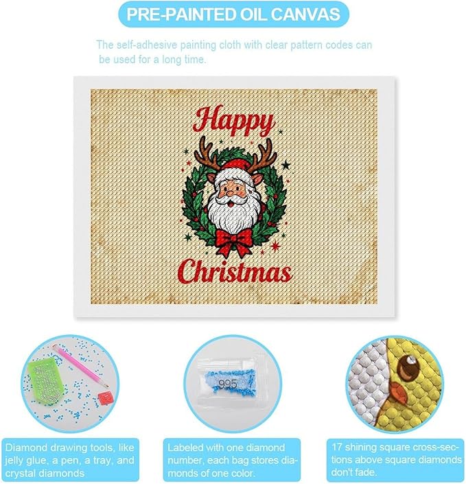 AIVKIEJK Diamond Painting Kits for Adults - Christmas Santa Claus Holly Berries & Snowflakes Painting DIY 5D Full Drill Diamond Dots Paintings with Diamonds Gem Art and Crafts Home Decor 12"x16"