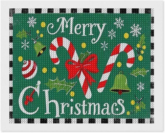 AIVKIEJK Diamond Painting Kits for Adults - Festive Merry Christmas Red Bow, Candy Cane & Bell Painting DIY 5D Full Drill Diamond Dots Paintings with Diamonds Gem Art and Crafts Home Decor 16"x20"