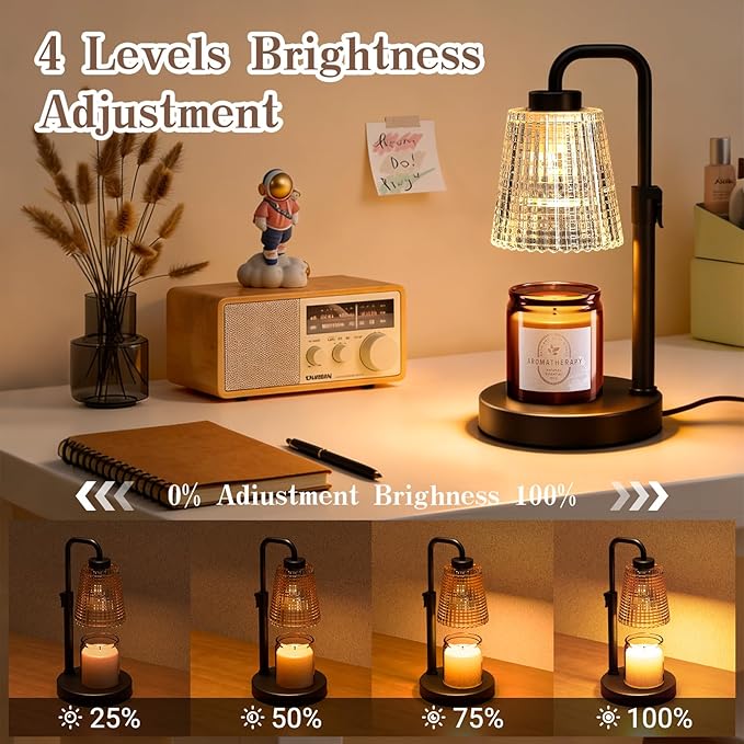 hyrion Candle Warmer Lamp with Timer, Dimmer Adjustable Height Wax Melter Warmer for Scented Jar Candles, Flameless Candle Melter Lamp for Home Decor, Birthday Gifts for Women Mom (2 Bulbs Included)