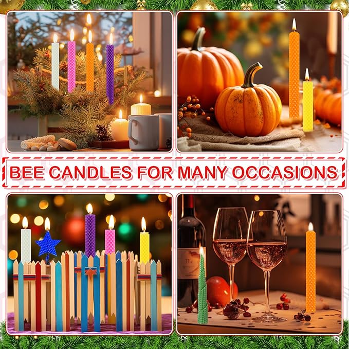 Moinchore 24 Pcs Beeswax Candle Making Kit, 8 x 8 Inch Vibrant Colors Beeswax Sheet for Candle Making with 1 Roll Cotton Wick, DIY Craft Rolling Supplies for Christmas Handmade Crafts Gift(Multicolor)