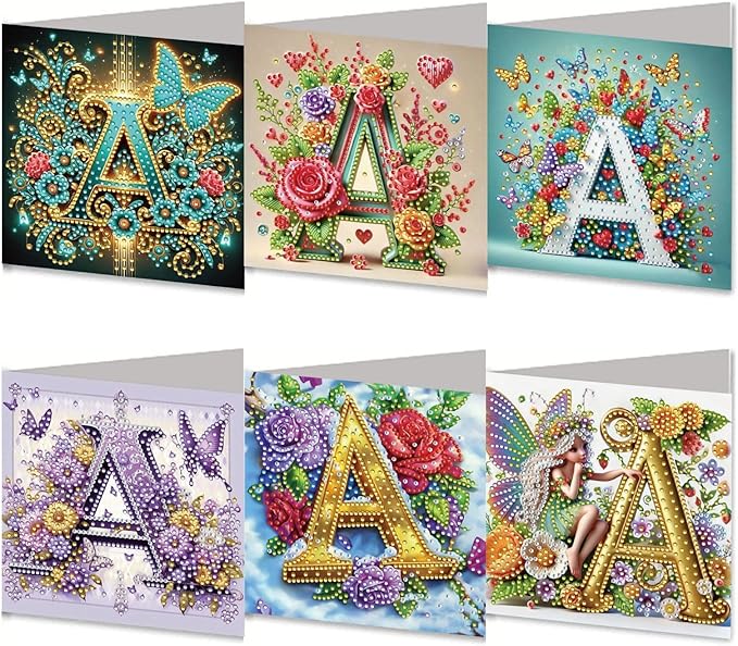 DoxQcs 5D Diamond Art Painting Greeting Cards Kit, DIY Cards for Blessings Congratulations Gifts, Greeting Card Set for Birthday Thanksgiving Day Christmas Halloween-Letter A