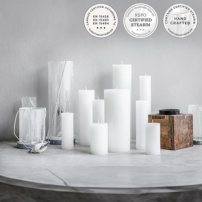 White Pillar Candles, Handmade in Europe, 6 Pack – RSPO Certified, Dripless & Smokeless Velas, Long Burning Candles 45 Hours per Large Candle, Unscented Candle Set (6 pcs, Ø 2.4 in x H 4.7 in, White)