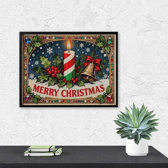 AIVKIEJK Diamond Painting Kits for Adults - Merry Christmas Candle & Holly Accents Painting DIY 5D Full Drill Diamond Dots Paintings with Diamonds Gem Art and Crafts Home Decor 12"x16"