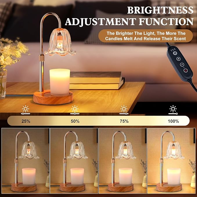 Candle Warmer Lamp Electric: Timer Dimmer Candles Warming Jar Light - Height Adjustable Dimmable Warmers Lamps - Flower No Flame Lamps with Heat Warm Melt Wax - Home Bedroom Decor Table Light