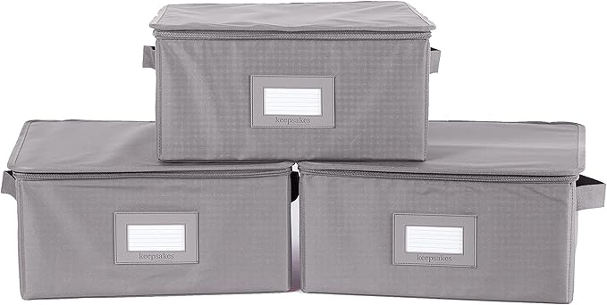 Covermates Keepsakes Zip-Top Storage Box Set, 3 Pack Heavy Duty Polyester Organizer Bins, Stackable Design, ID Window, Reinforced Handles, Closet Home Storage, Graphite