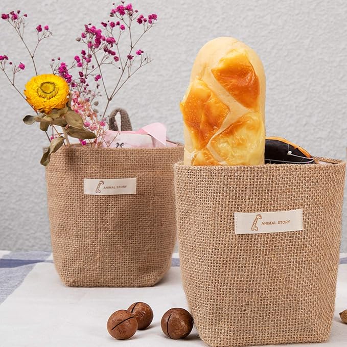 4 Pack Wall Hanging Storage Bags Hanging Storage Bags Cotton Linen Storage Basket Foldable Wall Hanging Basket Family Organizer Box Decorative Bag (Color as Shown)3.93 * 3.93 * 5.31