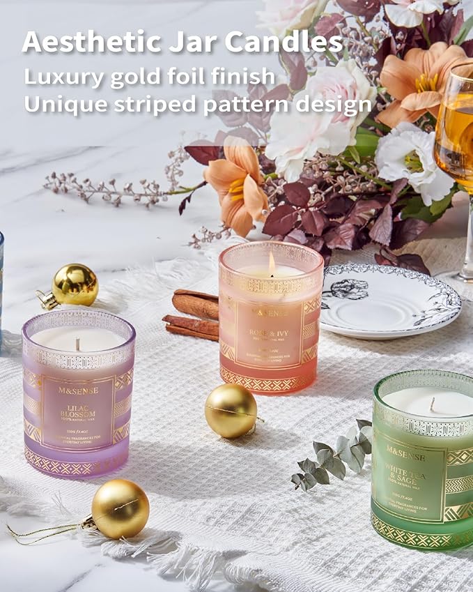 M&SENSE Sunshine Linen Soy Candles, 7.4oz 45 Hour Long Lasting Scented, All-Natural Luxury Candle for Home Decor, Winter Housewarming New Year Gifts