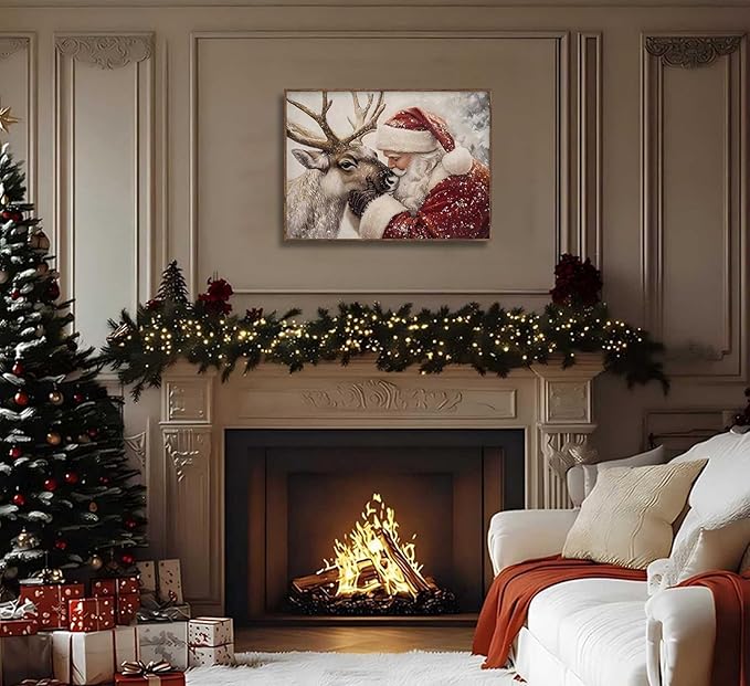Paint by Number Kit for Adults & Kids, Santa and Reindeer Christmas DIY Painting Kit with Brushes, Paints & Hanging Kit, 16x20 Inch Canvas, Holiday Gift & Home Decor Art Project Unframed