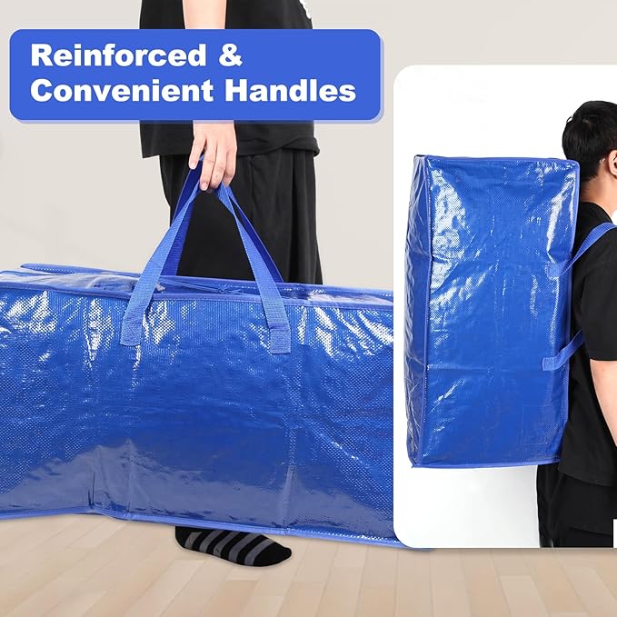 Clear Moving Bags - 8 Pack Extra Large Heavy Duty Storage Bags With Zipper & Reinforce Handles | 29x14x13 Inch Moving Tote Bags Bulk For Clothing, Shoes, Travel