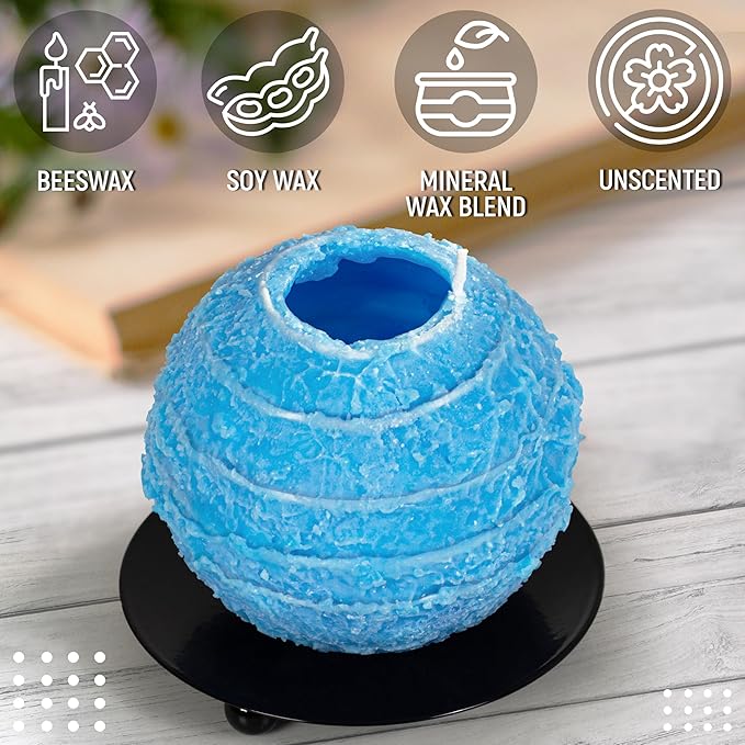 Spiral Light Candles Burn Around, Unscented Unique Shaped Decorative Candle on Metal Base, 4.5" Blue Beeswax Soy Wax Candle, 4h Burn, Twisted Wave Design, Gifts for Him Her, 10oz