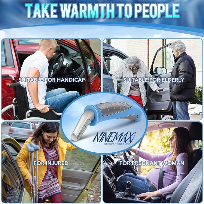 NINEMAX Car Door Handle for Elderly Car Handle Assist Support, Auto Grab Handles, Portable Car Door Cane for Seniors, Handicap (Black, Light Blue 1 pc)