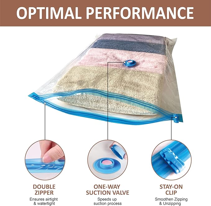 Roomimaster Vacuum Storage Bags, Vacuum Seal Space Saver Bags for Clothing, Travel Lugggage, Carry-on, Blankets, Comforters,Pillow, Bedding, 10 Small
