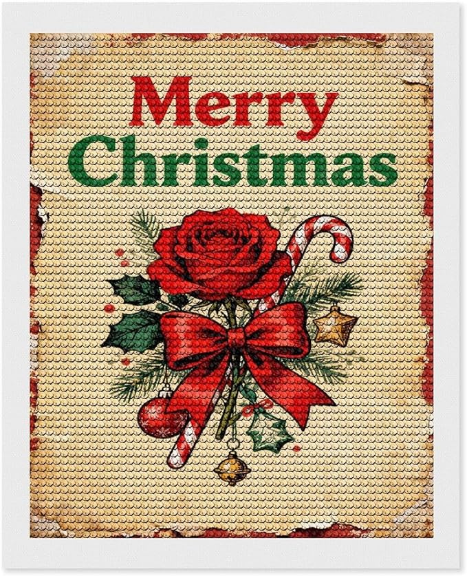 AIVKIEJK Diamond Painting Kits for Adults - Merry Christmas Santa, Holly & Vintage Painting DIY 5D Full Drill Diamond Dots Paintings with Diamonds Gem Art and Crafts Home Decor 16"x20"