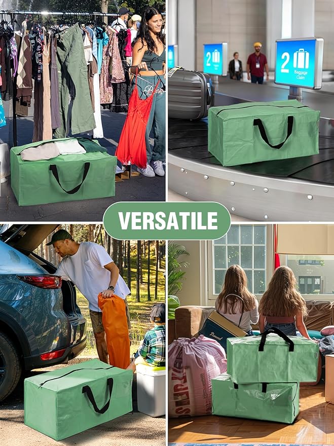 WORKPRO 2 Pack Extra Large Moving Bags with Zippers & Carrying Handles Backpack Straps, Heavy-Duty Storage Tote for Space Saving & Storage, Alternative to Moving Box (Green)