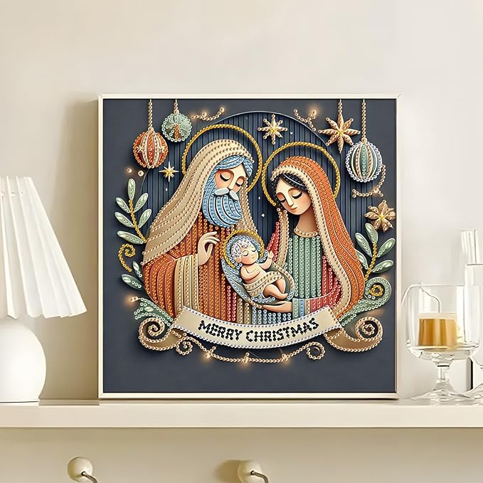 antor Christmas Diamond Painting Kit, 5D Special Shape Diamond Art for Adults, Baby Jesus Nativity Scene DIY Crystal Rhinestones Diamond Painting, Religious Christmas Home Wall Decor Crafts Gift