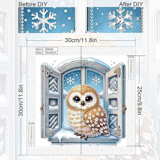 antor Christmas Diamond Painting Kit, 5D Special Shape Diamond Art for Adults, Snowy Owl DIY Crystal Rhinestones Diamond Painting, Holiday Wall Decor, Home Decoration, DIY Christmas Craft