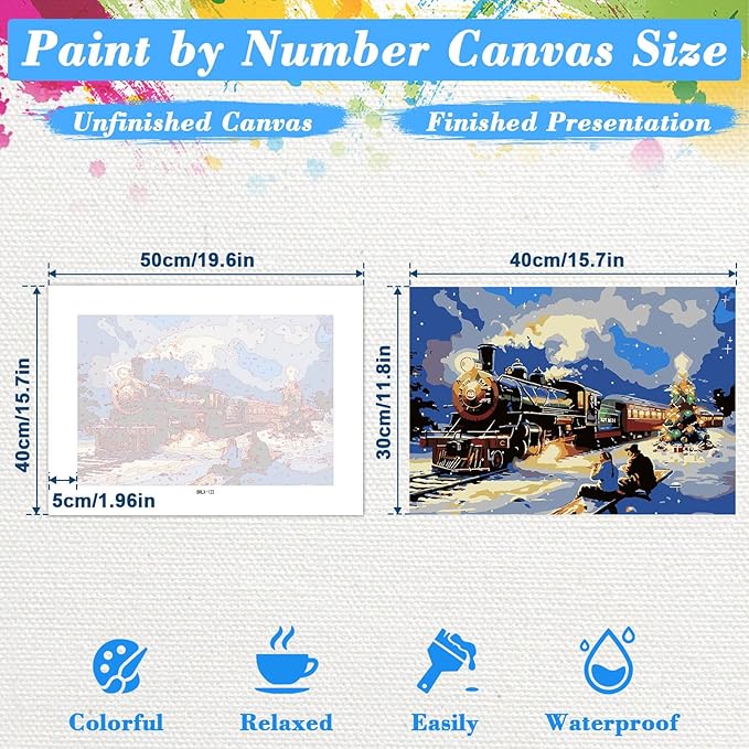 Skyboda Christmas Paint by Numbers Kit for Adults Beginners with Frame, Christmas Train Adult Paint by Number Kits on Canvas, Easy DIY Oil Painting Kits for Home Decor, 8x12in