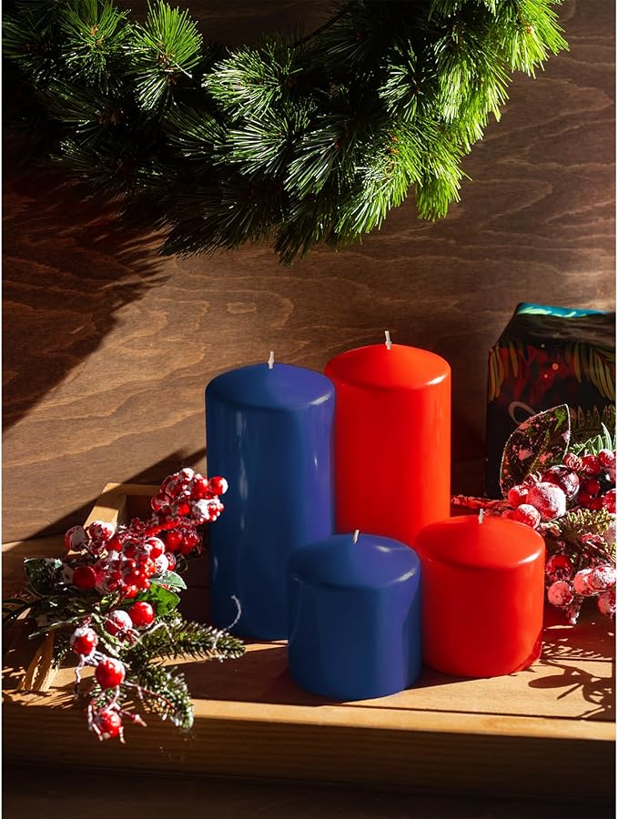 Candwax 3x3 Pillar Candles Set of 3 - Navy Blue Candles Pillar - 40-Hour Burn Time Self-Extinguishing Long Lasting Candles for Home Decor - Cone-Top Dark Blue Pillar Candles