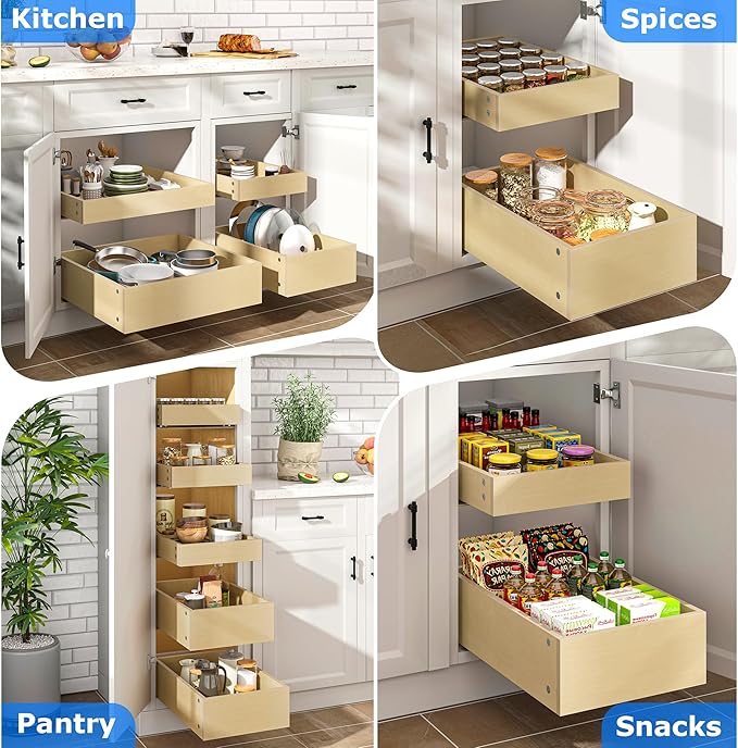 WelFurGeer Soft Close Pull Out Drawers for Cabinets, 20" W x 22" D Pull Out Cabinet Organizer, Bottom Mount Cabinet Roll Out Drawers, Durable Pullout Drawer for Home & Kitchen Organization