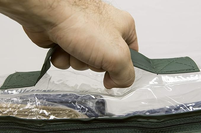 5-Pack Clear Vinyl Zippered Underbed Storage Bags 32 x 16 x 4 Inch with Dark Green Trim, 11 x 14.5 Insert Pocket and Handle