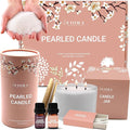 Pearled Candle Sand Mothers Day Gift for Mom, 18oz Sand Wax, 30 Wicks, 2X Natural Fragrance Oils + Large Glass Jar Included, Smoke Free Powder Snow Candles, Upto 120 Hours Burn Time, Candle Making Kit