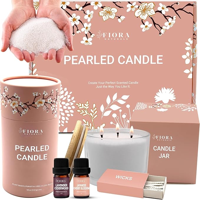 Pearled Candle Sand Mothers Day Gift for Mom, 18oz Sand Wax, 30 Wicks, 2X Natural Fragrance Oils + Large Glass Jar Included, Smoke Free Powder Snow Candles, Upto 120 Hours Burn Time, Candle Making Kit