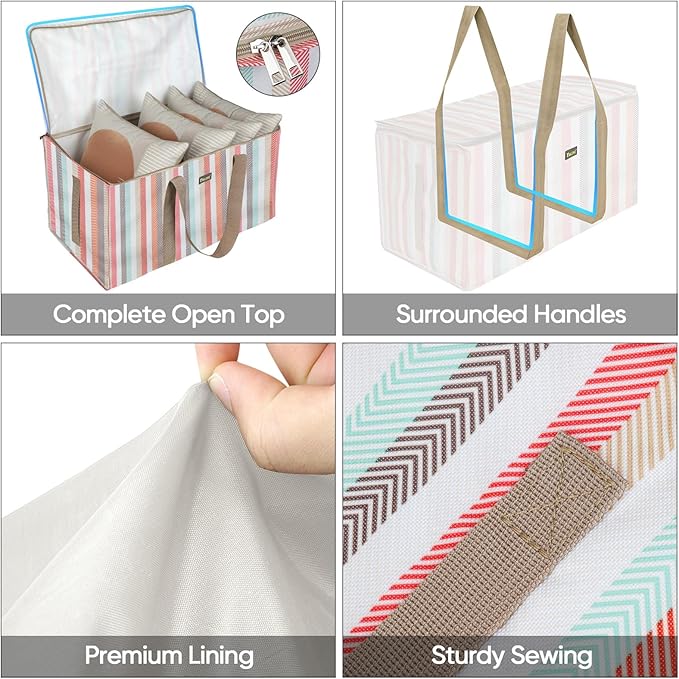BALEINE Extra Large Storage Tote with Zippers & Carrying Handles, Heavy-Duty Oxford Fabric Moving Bags for Laundry, Space Saving, Storage, 2-Pack, Color Stripe