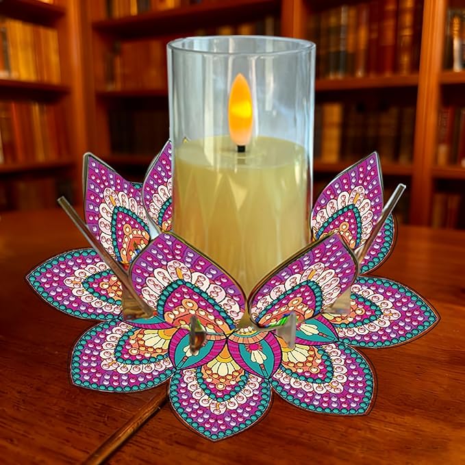 5D DIY Diamond Art Painting PVC Flower Candle Holders Tealight/Tea Light/Votive Candle Holder, for Table Centerpiece Home Décor Party Wedding Dinning-Flower-14