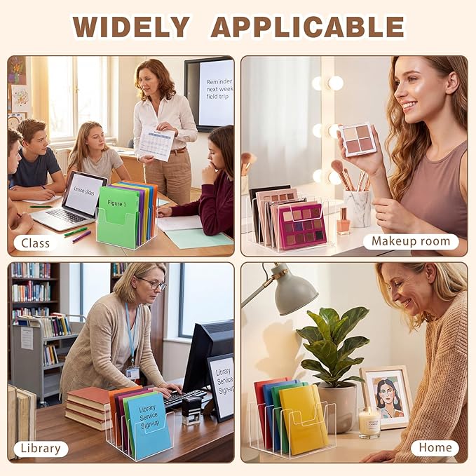 Wenqik Clear Acrylic Desktop File Organizer Vertical File Sorter 4mm Thick, Large Capacity Upright Magazine Organizer, Book Paper, Notebooks, Envelopes, Mail Holder(5 Section)