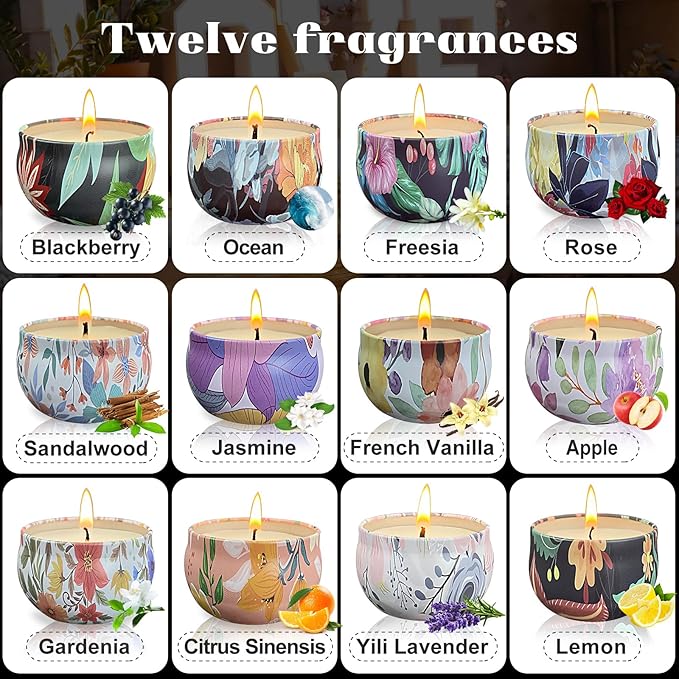 36 Packs Scented Candles Gift Set, Fragrances Candle for Women, 2.5 OZ Portable Jar Candle for for Spa, Yoga, Bath, Aromatherapy, Stress Relief, Floral Pattern