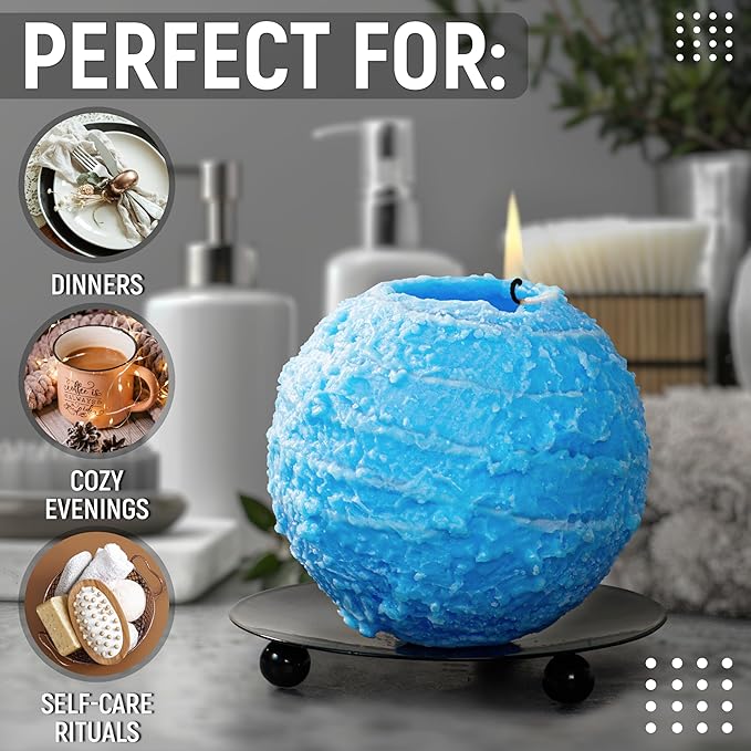 Spiral Light Candles Burn Around, Unscented Unique Shaped Decorative Candle on Metal Base, 4.5" Blue Beeswax Soy Wax Candle, 4h Burn, Twisted Wave Design, Gifts for Him Her, 10oz