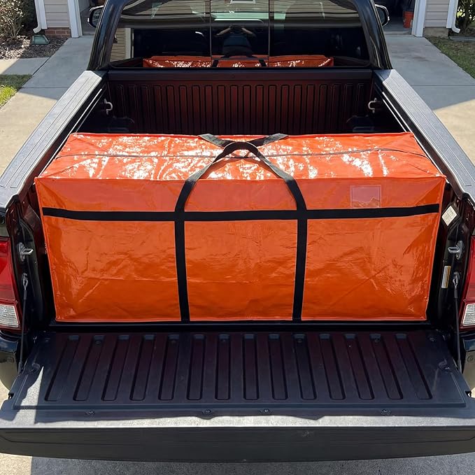 Windyun 4 Pack 177 Gallon Extra Large Moving Bags XXL Heavy Duty Storage Bag with Strong Zipper Handle Jumbo Big Tote Box Foldable for College Dorm Travel Clothes Duffle Blanket Pillow(Orange)