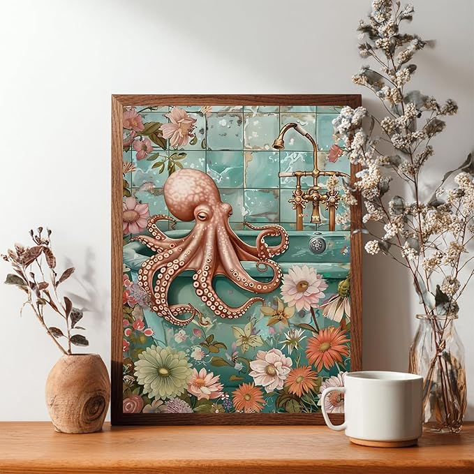 Reivworl Octopus Diamond Art Kits for Adults, Octopus Diamond Painting Kits, Gem Art Kit for Gifts and Home Interior Decor 12x16 Inch
