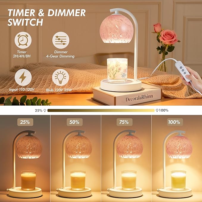 Candle Warmer Lamp Gifts for Women - Dimmable Scented Wax Melt Warmer with Timer - Housewarming Gift for Home Bedroom Decor, Xmas Birthday Gifts for Mom, 2 Bulbs, Pink