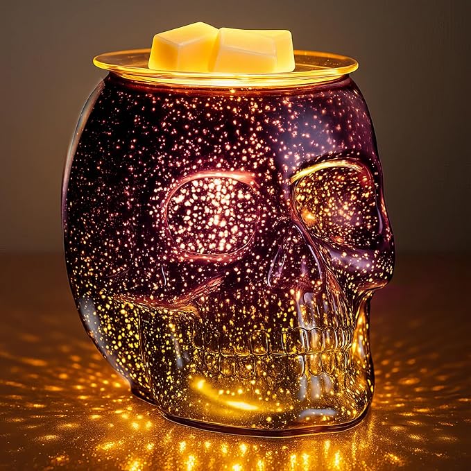 Wax Melt Warmer, Wax Warmer for Scented Wax with Light Bulb, Electric Skull Wax Burner, Halloween Fragrance Wax Melter for Home and Gifts (Mystic Skull)