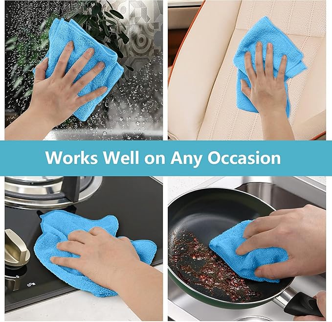 HOMEXCEL Blue Microfiber Cleaning Cloth 100 Pack, Microfiber Towel for Cars, Lint Free, Scratch-Free, Highly Absorbent, and Cleaning Rags for House, Window and Glass, Cars, TV Screen 11.5 X11.5 inch