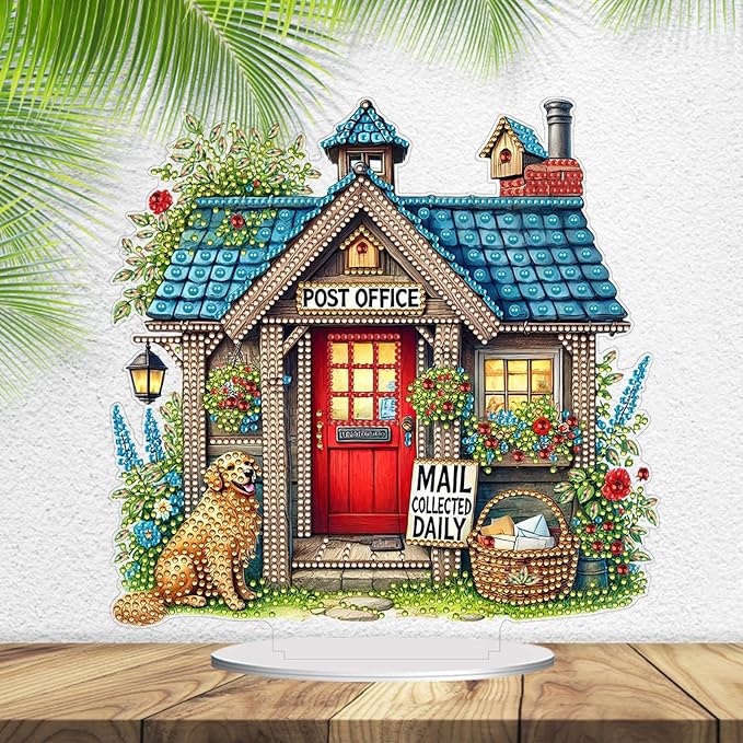 ARTopet DIY Diamond Desktop Ornament PET Irregular Shape Special Shaped Crystal Double Sided Pattern Single Sided Diamond Art Painting Tabletop Home Ornaments Decor (House)