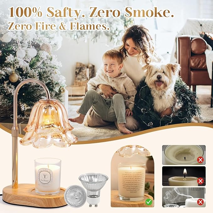Flower Candle Warmer Lamp with Timer - Dimmable Electric Candle Lamp, Birthday Gifts for Women Mom, House Warming Gifts New Home Decor, Adjustable Wax Wamer Light for Jar Candles