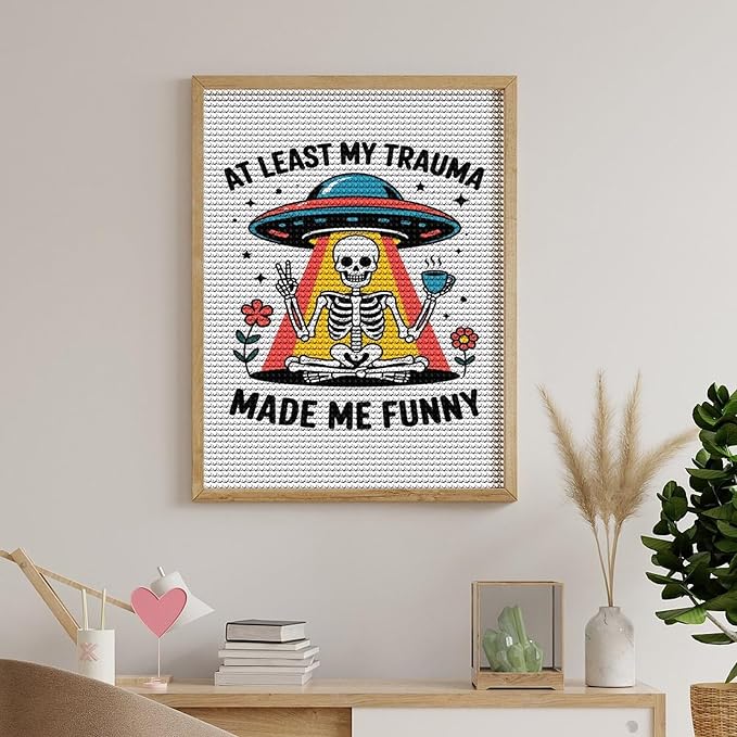 KIVJMSIDJA Skull Skeleton “At Least My Trauma Made Me Funny” Diamond Art Kits for Adults for Beginners, 5D Full Diamond Art Paint 12"x16"