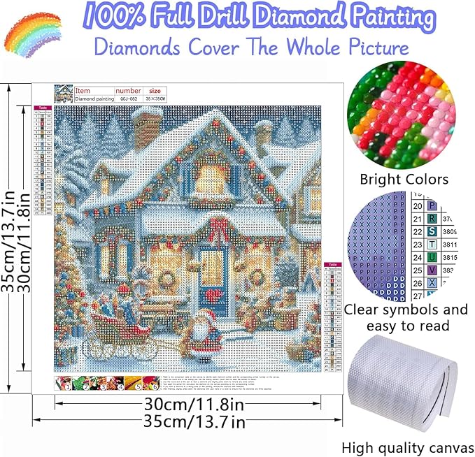 Accompany Wind Christmas Diamond Art Kits for Adults, Winter Christmas House Diamond Painting Kits, 5D Round Drill Diamonds Gem Art Crafts for Home Wall Decor Gifts 14x14 Inch