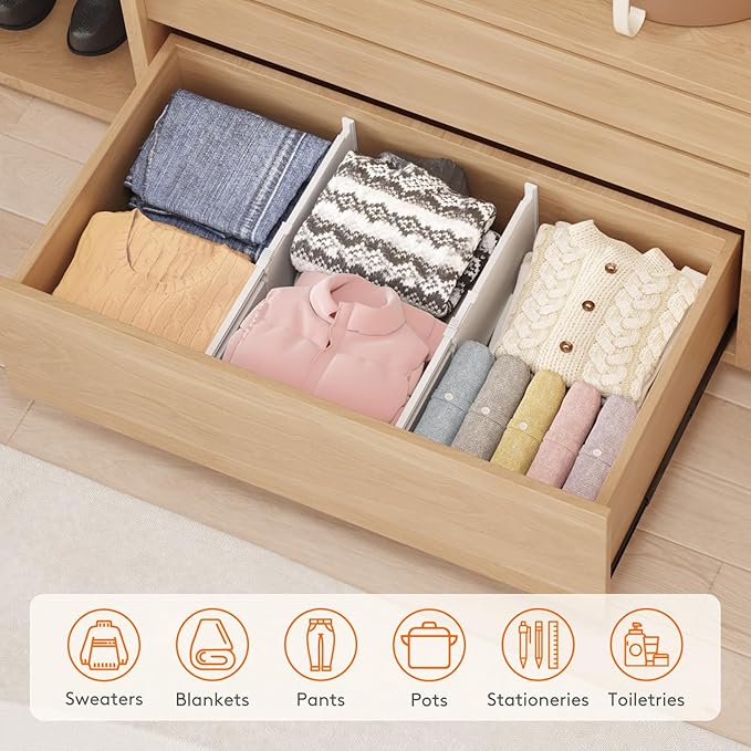 Lifewit 8" Tall 8 Pack Drawer Dividers, 35-56.5cm/13.8-22.2" Expandable Drawer Divider for Clothes, Adjustable Dresser Drawer Organizers, Drawers Separators for Dresser/Bathroom/Closet/Kitchen White