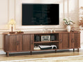 HUAHUU TV Stand for 75 inch TV, Mid Century Modern Entertainment Center for 55/60/65/75 inch TV, with Fluted Door Cabinets & Open Shelves, TV Consoles for Living Room, Walnut