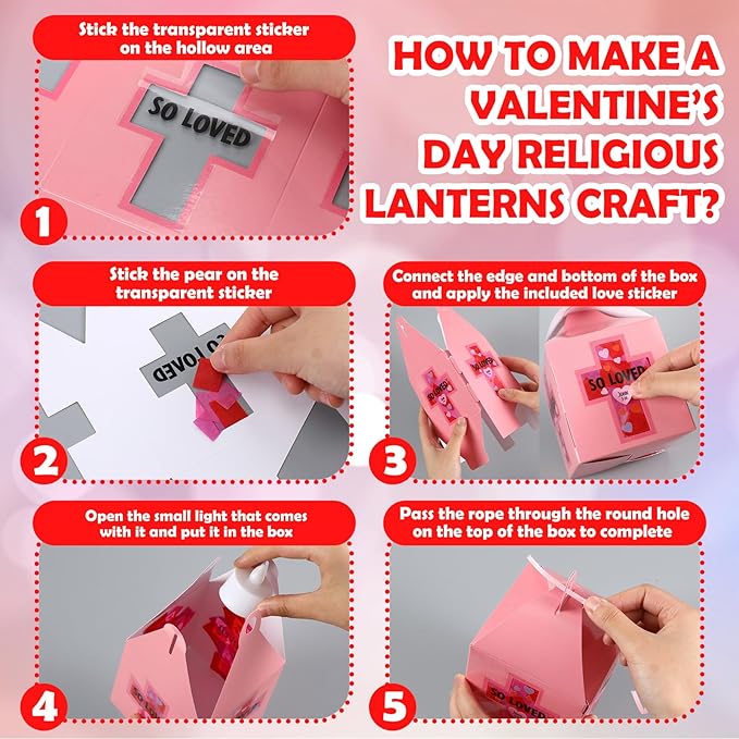 Simgoing 12 Sets Religious Valentine's Day Crafts with LED Candlelight Valentine's Day Cross Tissue Paper Crafts Kits DIY Cross Suncatchers Lanterns Hanging for Sunday School Christian Decoration