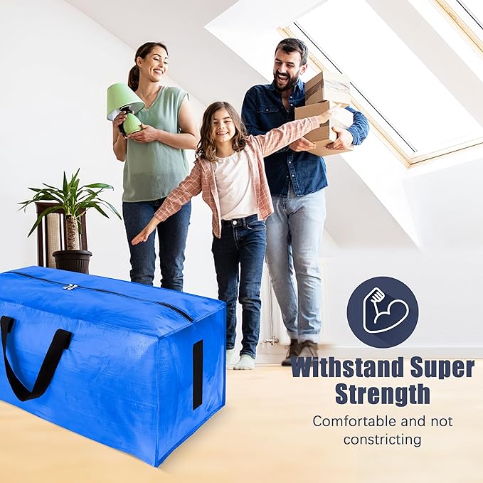 HOMESURE 12 Pack Large Strong Moving Bags with Zippers & Carrying Handles - Water-Resistant - Heavy Duty Storage Tote for Space Saving, Fold Flat, Alternative to Moving Box (Multicolored)